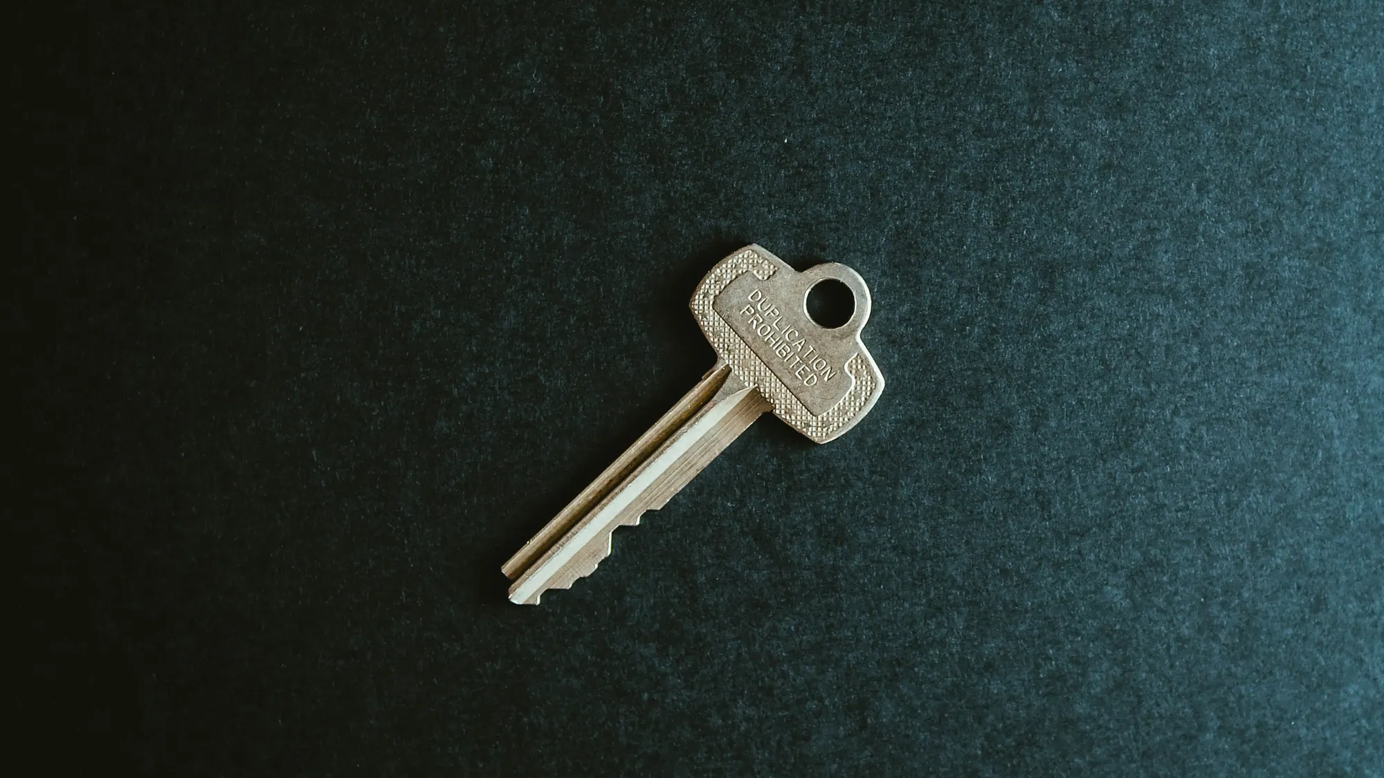 A single door key on dark green felt