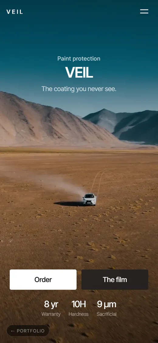 Veil on a phone: the first screen, the car on the desert road with Order and The film to hand.