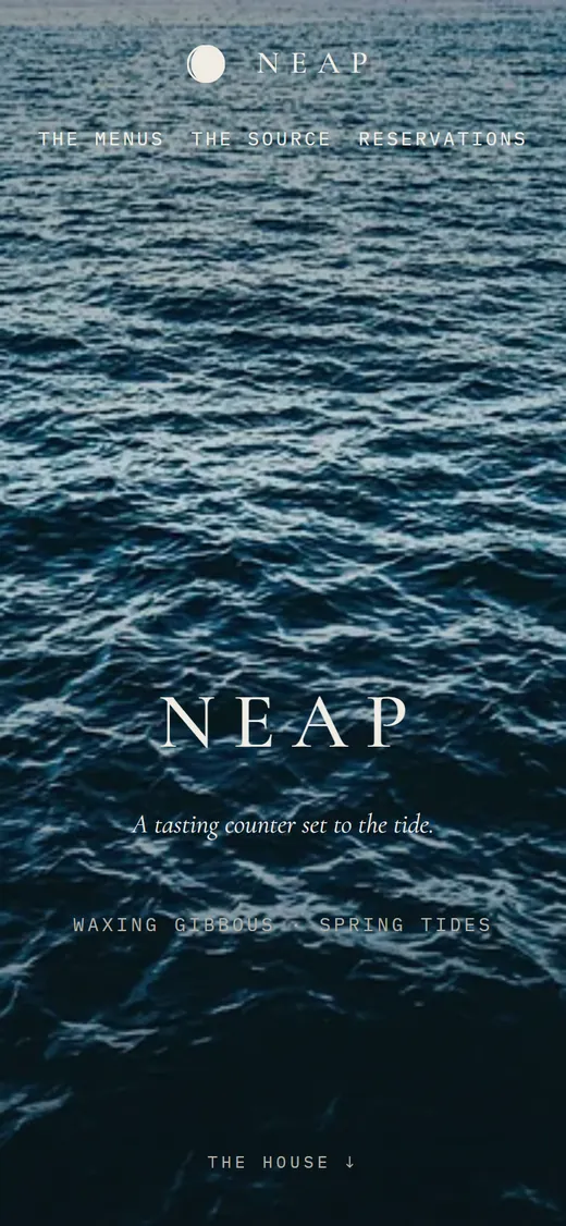 Neap on a phone: the sea, the name, and a tasting counter set to the tide.